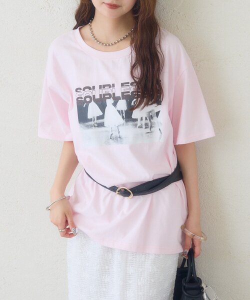 mystic(ミスティック)の「ビッグフォトT(Tシャツ/カットソー・レディース・ピンク/オフホワイト・FREE)」の1枚目の写真
