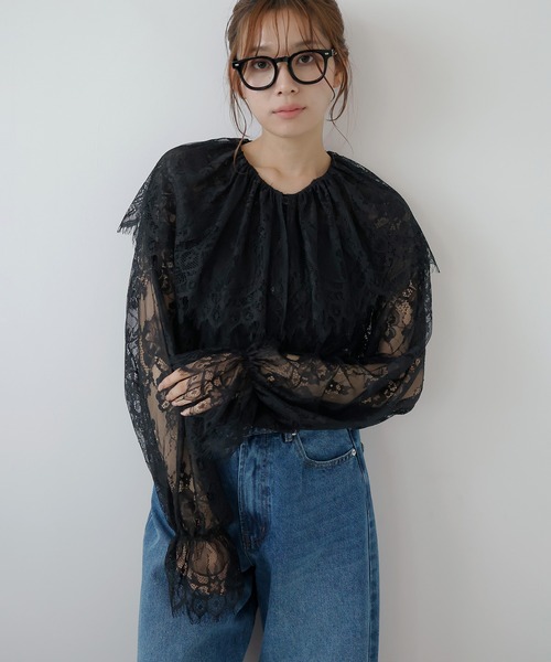 AMUU. PRECIEUSE(アムープレシューズ)の「総レースビッグカラーシャツ(シャツ/ブラウス・レディース・ブラック/オフホワイト・FREE)」の11枚目の写真