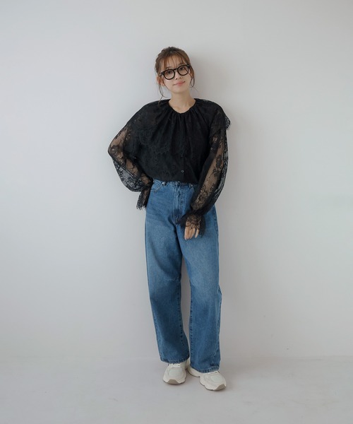 AMUU. PRECIEUSE(アムープレシューズ)の「総レースビッグカラーシャツ(シャツ/ブラウス・レディース・ブラック/オフホワイト・FREE)」の13枚目の写真