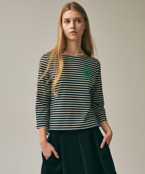 Mardi Mercredi(マルディメクルディ)の「SLIM TSHIRT 3/4 SLEEVE STRIPE / スリム Tシャツ 3/4 スリーブ ストライプ(Tシャツ/カットソー・レディース・ネイビー/ブルー/レッド/アイボリー・FREE)」の2枚目の写真