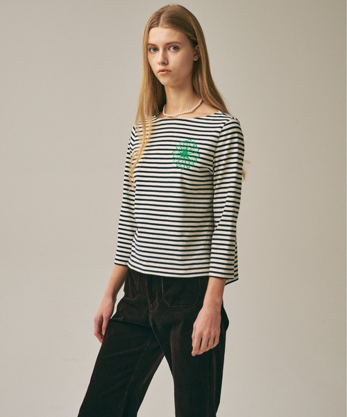 Mardi Mercredi(マルディメクルディ)の「SLIM TSHIRT 3/4 SLEEVE STRIPE / スリム Tシャツ 3/4 スリーブ ストライプ(Tシャツ/カットソー・レディース・ネイビー/ブルー/レッド/アイボリー・FREE)」の11枚目の写真
