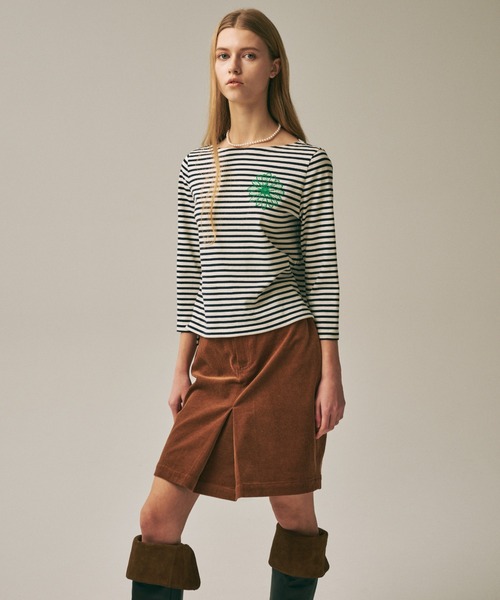 Mardi Mercredi(マルディメクルディ)の「SLIM TSHIRT 3/4 SLEEVE STRIPE / スリム Tシャツ 3/4 スリーブ ストライプ(Tシャツ/カットソー・レディース・ネイビー/ブルー/レッド/アイボリー・FREE)」の8枚目の写真