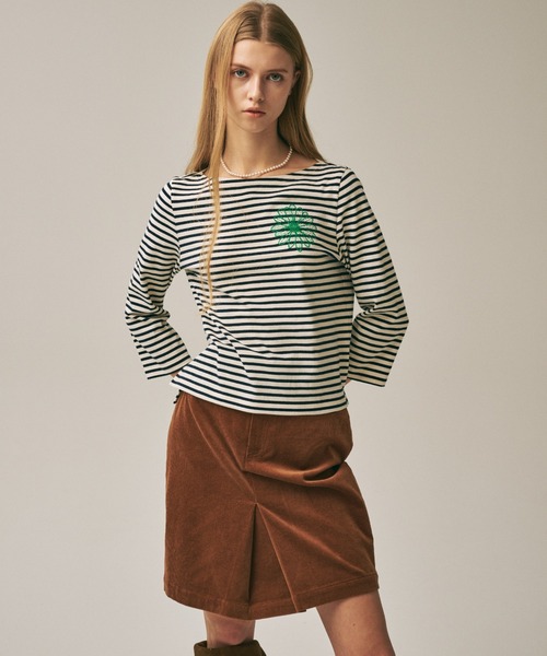 Mardi Mercredi(マルディメクルディ)の「SLIM TSHIRT 3/4 SLEEVE STRIPE / スリム Tシャツ 3/4 スリーブ ストライプ(Tシャツ/カットソー・レディース・ネイビー/ブルー/レッド/アイボリー・FREE)」の5枚目の写真
