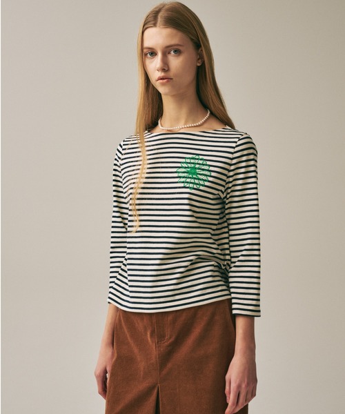 Mardi Mercredi(マルディメクルディ)の「SLIM TSHIRT 3/4 SLEEVE STRIPE / スリム Tシャツ 3/4 スリーブ ストライプ(Tシャツ/カットソー・レディース・ネイビー/ブルー/レッド/アイボリー・FREE)」の6枚目の写真