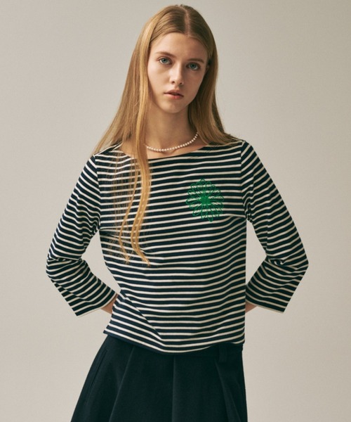 Mardi Mercredi(マルディメクルディ)の「SLIM TSHIRT 3/4 SLEEVE STRIPE / スリム Tシャツ 3/4 スリーブ ストライプ(Tシャツ/カットソー・レディース・ネイビー/ブルー/レッド/アイボリー・FREE)」の14枚目の写真