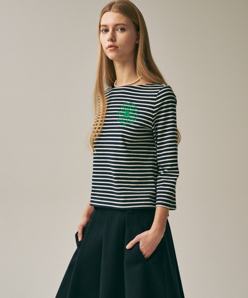 Mardi Mercredi(マルディメクルディ)の「SLIM TSHIRT 3/4 SLEEVE STRIPE / スリム Tシャツ 3/4 スリーブ ストライプ(Tシャツ/カットソー・レディース・ネイビー/ブルー/レッド/アイボリー・FREE)」の16枚目の写真
