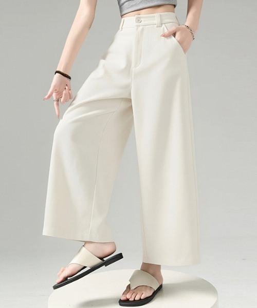 AMAJI（アマジ）の「プラスサイズ ハイウエスト ルーズ 9分丈 ストレートパンツ（その他パンツ・レディース・ベージュ/ホワイト/ブラック・X-LARGE/LARGE/MEDIUM/SMALL）」の6枚目の写真