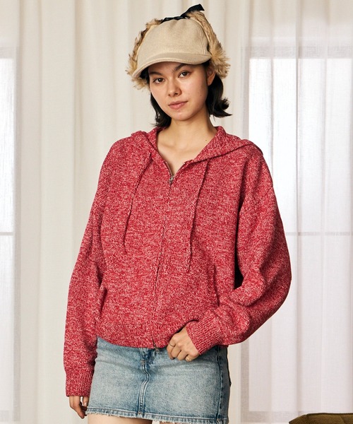 RIKKA FEMME(リッカファム)の「RIKKA FEMME/リッカファム ジップアップ パーカー フーディー ネップ柄 RF6F-1203(パーカー・レディース・ブルー/レッド/ブラック・FREE)」の3枚目の写真
