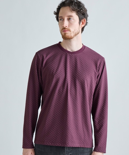 MEN'S BIGI（メンズビギ）の「リンクスジャカード 変形クルーネックロングTシャツ［抗菌防臭］（Tシャツ/カットソー・メンズ・ボルドー/ブラック/ブルー/ホワイト・05/04/01/03/02）」の4枚目の写真