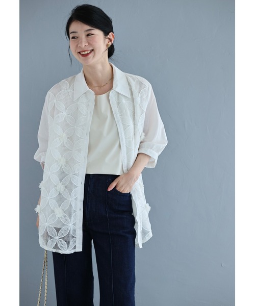 cawaii(カワイイ)の「立体花デコレーションのメッシュフラワーシャツトップス(シャツ/ブラウス・レディース・ホワイト・FREE)」の18枚目の写真