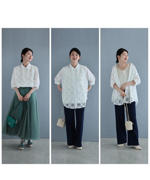 cawaii(カワイイ)の「立体花デコレーションのメッシュフラワーシャツトップス(シャツ/ブラウス・レディース・ホワイト・FREE)」の20枚目の写真