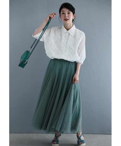 cawaii(カワイイ)の「立体花デコレーションのメッシュフラワーシャツトップス(シャツ/ブラウス・レディース・ホワイト・FREE)」の5枚目の写真