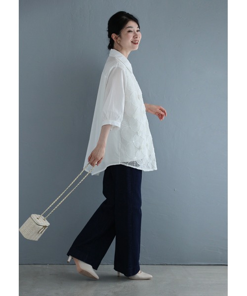 cawaii(カワイイ)の「立体花デコレーションのメッシュフラワーシャツトップス(シャツ/ブラウス・レディース・ホワイト・FREE)」の8枚目の写真