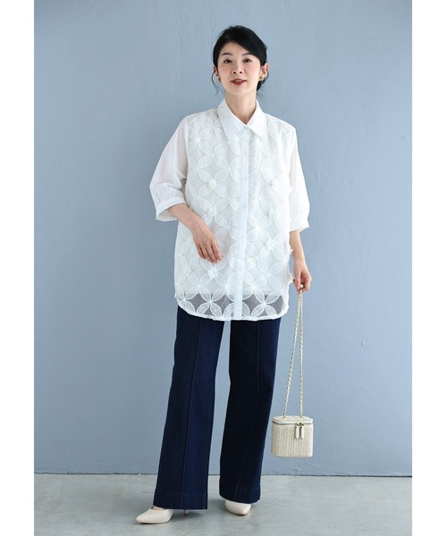 cawaii(カワイイ)の「立体花デコレーションのメッシュフラワーシャツトップス(シャツ/ブラウス・レディース・ホワイト・FREE)」の11枚目の写真