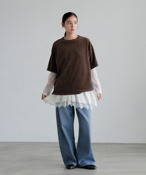 LOWRYS FARM(ローリーズファーム)の「ベロアレースレイヤードT 1063262(Tシャツ/カットソー・レディース・グリーン/ブラウン/ブラック・FREE)」の4枚目の写真