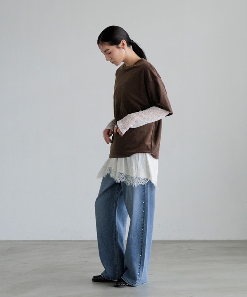 LOWRYS FARM(ローリーズファーム)の「ベロアレースレイヤードT 1063262(Tシャツ/カットソー・レディース・グリーン/ブラウン/ブラック・FREE)」の5枚目の写真