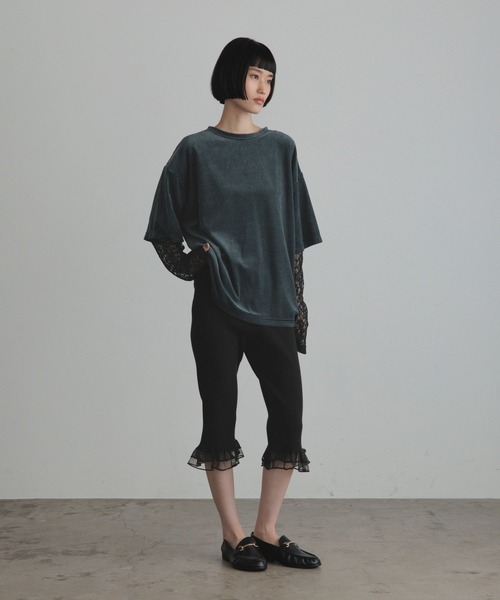 LOWRYS FARM(ローリーズファーム)の「ベロアレースレイヤードT 1063262(Tシャツ/カットソー・レディース・グリーン/ブラウン/ブラック・FREE)」の8枚目の写真