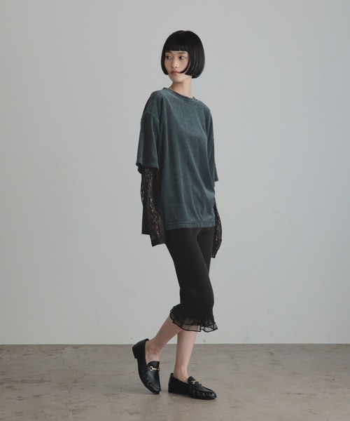 LOWRYS FARM(ローリーズファーム)の「ベロアレースレイヤードT 1063262(Tシャツ/カットソー・レディース・グリーン/ブラウン/ブラック・FREE)」の9枚目の写真