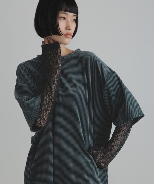 LOWRYS FARM(ローリーズファーム)の「ベロアレースレイヤードT 1063262(Tシャツ/カットソー・レディース・グリーン/ブラウン/ブラック・FREE)」の10枚目の写真