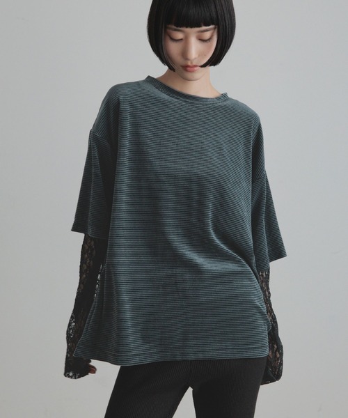 LOWRYS FARM(ローリーズファーム)の「ベロアレースレイヤードT 1063262(Tシャツ/カットソー・レディース・グリーン/ブラウン/ブラック・FREE)」の12枚目の写真