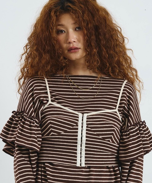 mag.by c（マグバイシー）の「mag.by c/STRIPE BUSTIER（キャミソール・レディース・オフホワイト/ブラウン・ONE SIZE）」の3枚目の写真