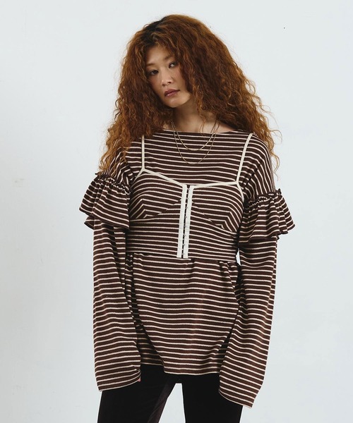 mag.by c（マグバイシー）の「mag.by c/STRIPE BUSTIER（キャミソール・レディース・オフホワイト/ブラウン・ONE SIZE）」の4枚目の写真
