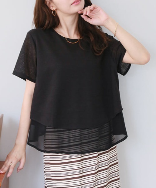 fifth(フィフス)の「レイヤード風ゆるっとデザインカットソー(Tシャツ/カットソー・レディース・ブラック/アイボリー/ベージュ・M)」の3枚目の写真