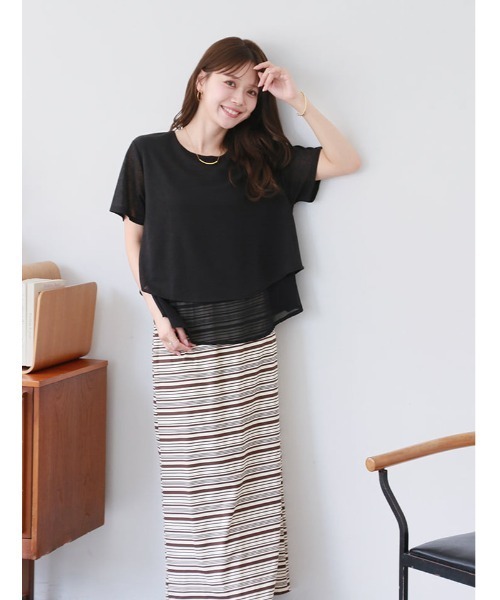 fifth(フィフス)の「レイヤード風ゆるっとデザインカットソー(Tシャツ/カットソー・レディース・ブラック/アイボリー/ベージュ・M)」の4枚目の写真