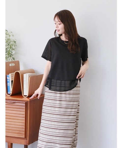fifth(フィフス)の「レイヤード風ゆるっとデザインカットソー(Tシャツ/カットソー・レディース・ブラック/アイボリー/ベージュ・M)」の5枚目の写真