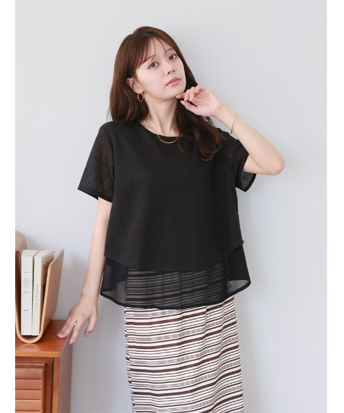 fifth(フィフス)の「レイヤード風ゆるっとデザインカットソー(Tシャツ/カットソー・レディース・ブラック/アイボリー/ベージュ・M)」の6枚目の写真