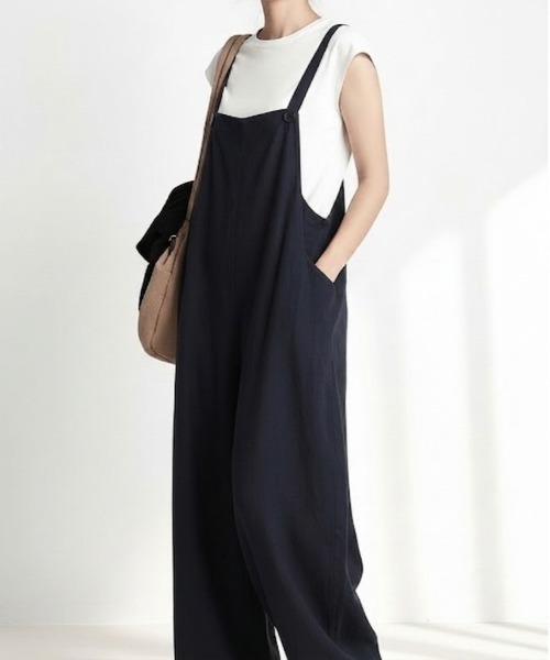 ADDITION STORE(アディションストア)の「\体型カバー♪シンプルデザインが◎/バレルレッグ ワイドサロペット(サロペット/オーバーオール・レディース・グレー/ベージュ/ブラック/ネイビー・FREE)」の10枚目の写真