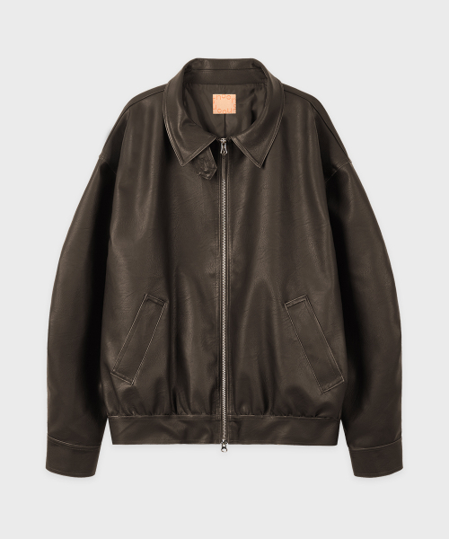 SINOON（シヌーン）の「Shirred Leather Blouson Jacket (Brown)（テーラードジャケット・レディース・ダークブラウン・FREE）」の4枚目の写真