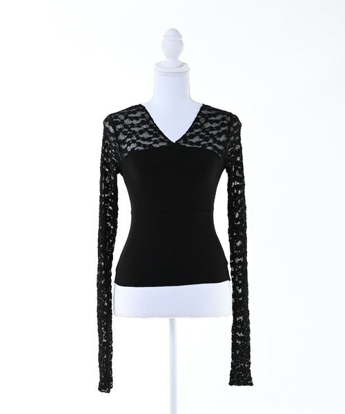 Narcissus(ナルシス)の「【Narcissus】フラワーシースルートップス / シアー 長袖 インナー(Tシャツ/カットソー・レディース・ブラック/ホワイト・FREE)」の2枚目の写真