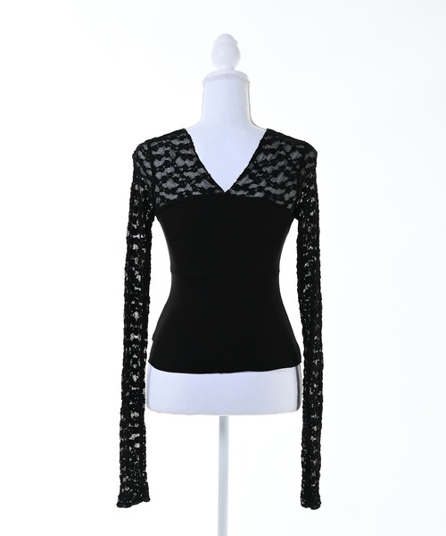 Narcissus(ナルシス)の「【Narcissus】フラワーシースルートップス / シアー 長袖 インナー(Tシャツ/カットソー・レディース・ブラック/ホワイト・FREE)」の4枚目の写真