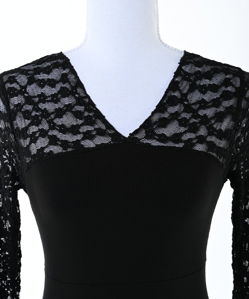Narcissus(ナルシス)の「【Narcissus】フラワーシースルートップス / シアー 長袖 インナー(Tシャツ/カットソー・レディース・ブラック/ホワイト・FREE)」の6枚目の写真