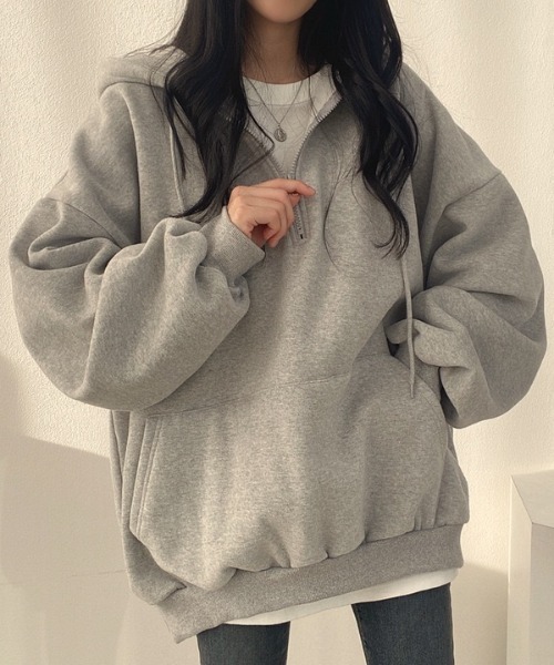 yuue' ( wear )(ユーイ)の「裏起毛オーバーサイズハーフジップパーカー/フーディー(パーカー・レディース・グレー/アイボリー/ブラック・FREE)」の15枚目の写真
