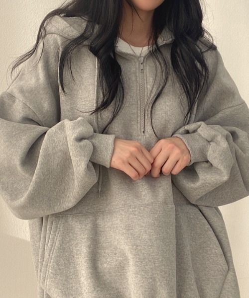 yuue' ( wear )(ユーイ)の「裏起毛オーバーサイズハーフジップパーカー/フーディー(パーカー・レディース・グレー/アイボリー/ブラック・FREE)」の16枚目の写真