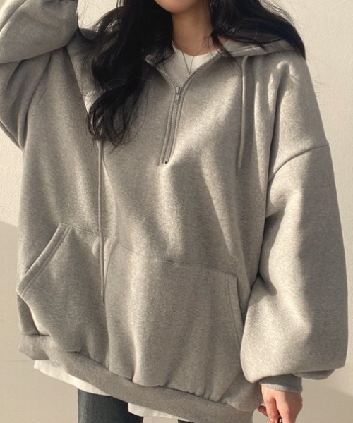 yuue' ( wear )(ユーイ)の「裏起毛オーバーサイズハーフジップパーカー/フーディー(パーカー・レディース・グレー/アイボリー/ブラック・FREE)」の20枚目の写真