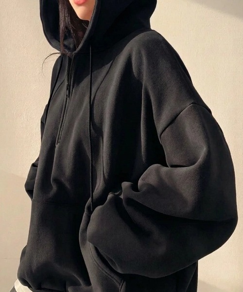 yuue' ( wear )(ユーイ)の「裏起毛オーバーサイズハーフジップパーカー/フーディー(パーカー・レディース・グレー/アイボリー/ブラック・FREE)」の13枚目の写真