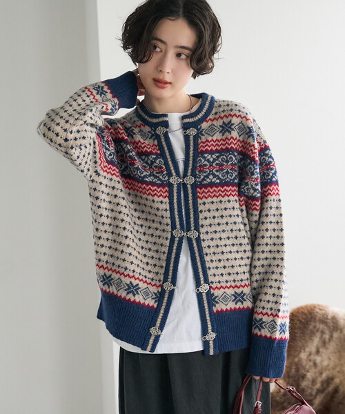 FREAK'S STORE(フリークスストア)の「ウール チロリアンニットカーディガン(ニット/セーター・レディース・ネイビー/チャコール/サックスブルー・フリ-)」の13枚目の写真