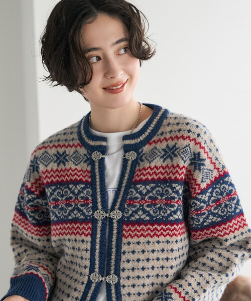 FREAK'S STORE(フリークスストア)の「ウール チロリアンニットカーディガン(ニット/セーター・レディース・ネイビー/チャコール/サックスブルー・フリ-)」の14枚目の写真
