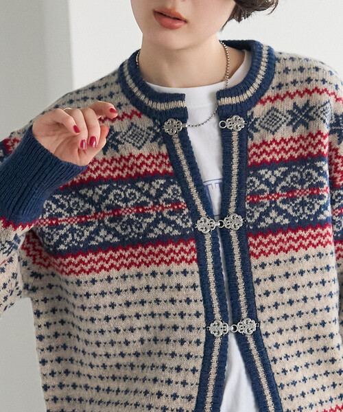 FREAK'S STORE(フリークスストア)の「ウール チロリアンニットカーディガン(ニット/セーター・レディース・ネイビー/チャコール/サックスブルー・フリ-)」の16枚目の写真