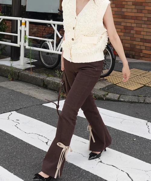 RANCLIC(ランクリック)の「サイドスリットデニムリボンパンツ(デニムパンツ・レディース・ベージュ/ライトブルー/ブラウン・M/S)」の5枚目の写真