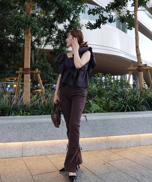 RANCLIC(ランクリック)の「サイドスリットデニムリボンパンツ(デニムパンツ・レディース・ベージュ/ライトブルー/ブラウン・M/S)」の13枚目の写真