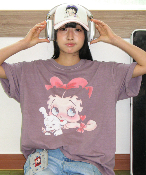 RONRON(ロンロン)の「BETTY BOOP PIGMENT RIBBON OVER FIT T SHIRT PURPLE(Tシャツ/カットソー・レディース・その他・FREE)」の1枚目の写真