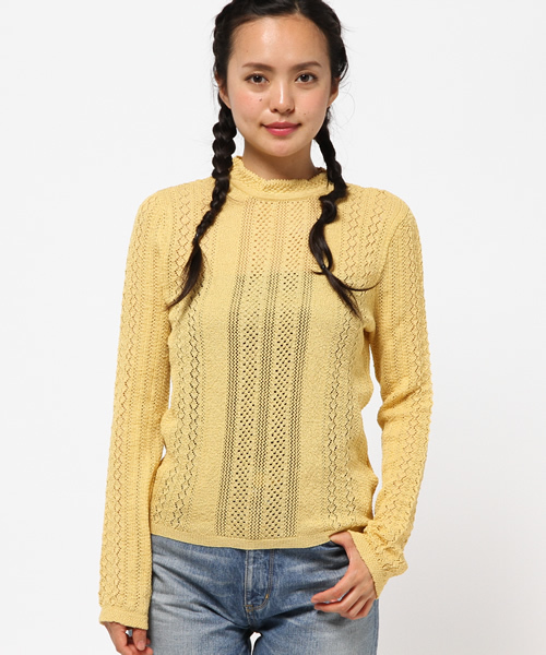 MOUSSY（マウジー）の「LACEY KNIT HIGH NECK TOP（ニット/セーター・レディース・オフホワイト/ライトブルー/カーキ/ブラック/ライトイエロー・FREE）」の5枚目の写真