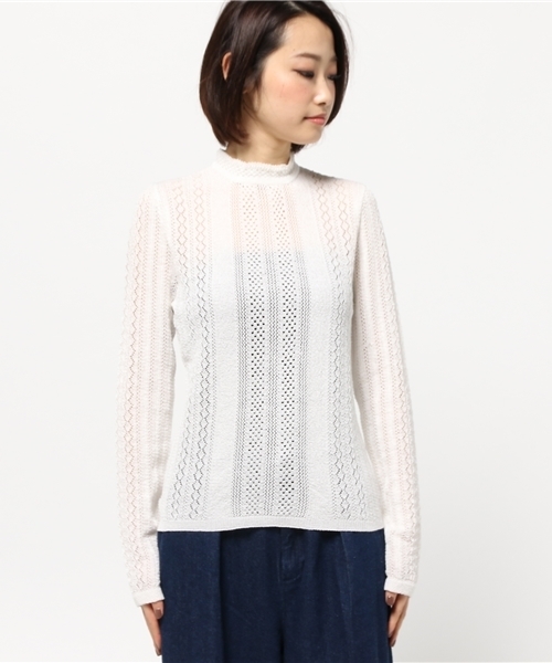 MOUSSY（マウジー）の「LACEY KNIT HIGH NECK TOP（ニット/セーター・レディース・オフホワイト/ライトブルー/カーキ/ブラック/ライトイエロー・FREE）」の6枚目の写真