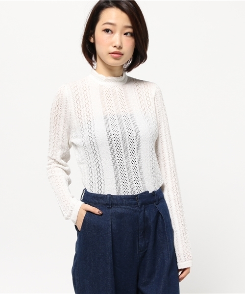 MOUSSY（マウジー）の「LACEY KNIT HIGH NECK TOP（ニット/セーター・レディース・オフホワイト/ライトブルー/カーキ/ブラック/ライトイエロー・FREE）」の15枚目の写真