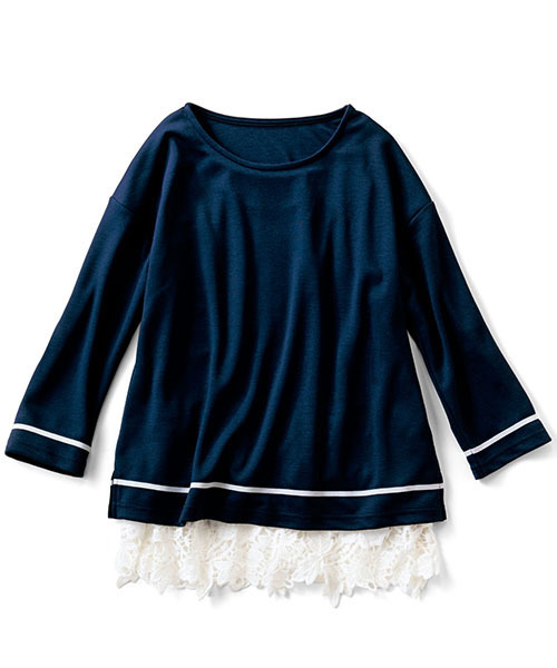 Live in comfort（リブインコンフォート）の「【２枚セット】リブ　イン　コンフォート　おでかけに便利な　のびやかカットソートップス＆豪華レースタンクトップセット　  （タンクトップ・レディース・ブラック×ホワイト/グレー/ネイビー・SMALL/LARGE/X-LARGE/MEDIUM/XX-LARGE）」の3枚目の写真