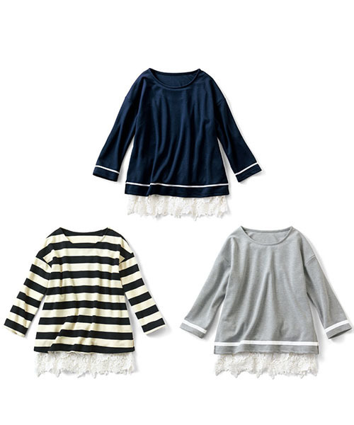 Live in comfort（リブインコンフォート）の「【２枚セット】リブ　イン　コンフォート　おでかけに便利な　のびやかカットソートップス＆豪華レースタンクトップセット　  （タンクトップ・レディース・ブラック×ホワイト/グレー/ネイビー・SMALL/LARGE/X-LARGE/MEDIUM/XX-LARGE）」の8枚目の写真